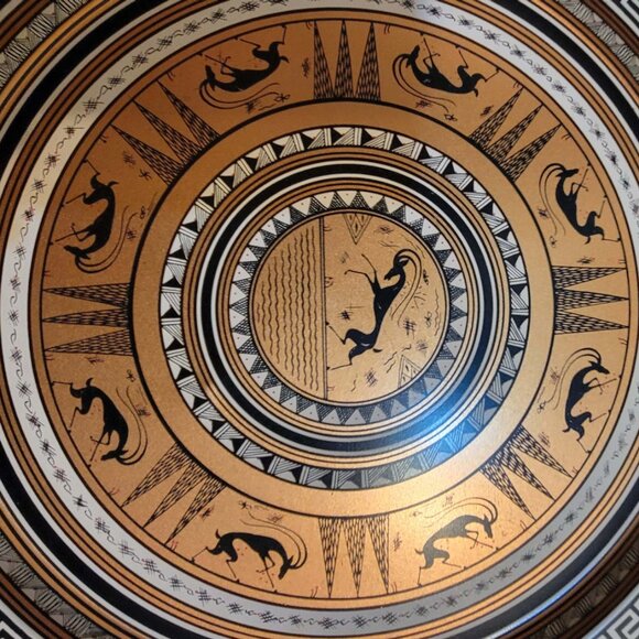 12" GRECIAN ETRUSCAN KEY Gazelle Copper ROUND TIN METAL Serving TRAY PLATE GREEK - Picture 2 of 5